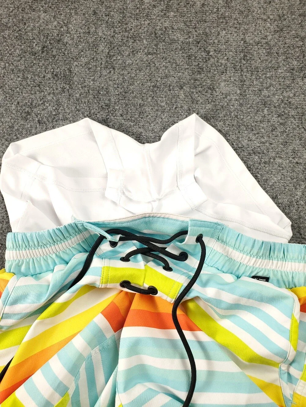 TomboyX Swim 7 Inch Shorts Size XS Unisex Mid Rise Spandex Rainbow Pride Stripe